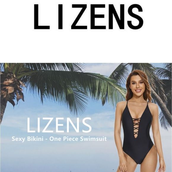 Lizens One Piece Black Monkini Swimsuit New With Tags  Size Small - Picture 2 of 11